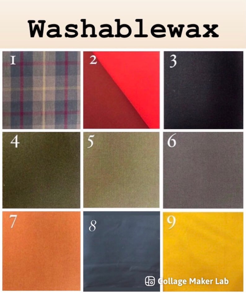 May include: Nine fabric swatches labeled 1 through 9. The swatches are in various colors and patterns, including plaid, red, black, green, gray, orange, and yellow.