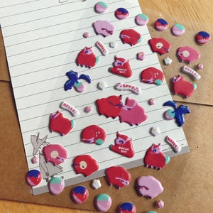 Cute Strawberry Sheep Puffy sticker sheet