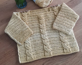 Pull Layette avec torsades au crochet 3mois fait main