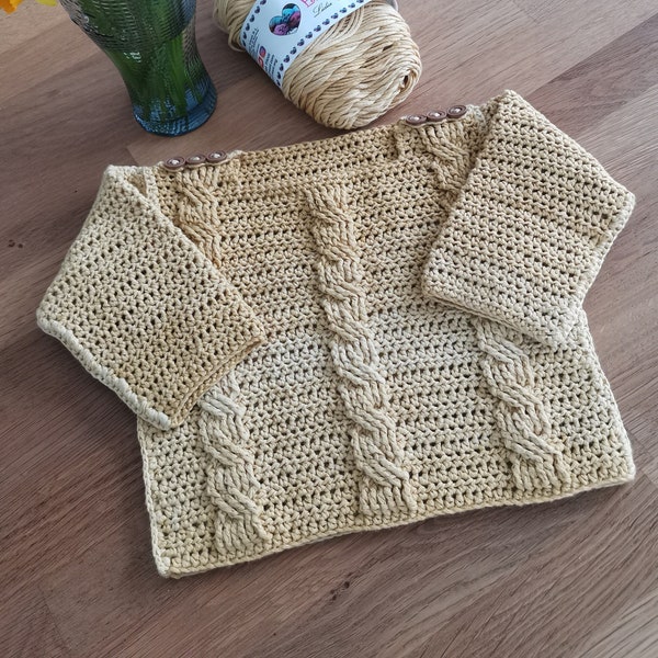 Pull Layette avec torsades au crochet 3mois fait main