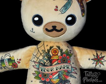 Personalized Tattoo Plushie "Mr. BarBear", personalized gift, tattoo gift, personalized teddy bear, 100% Polyester