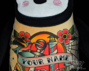 Personalized Tattoo Plushie Penguin, small, personalized gift, tattoo gift, personalized plushie, 100% Polyester