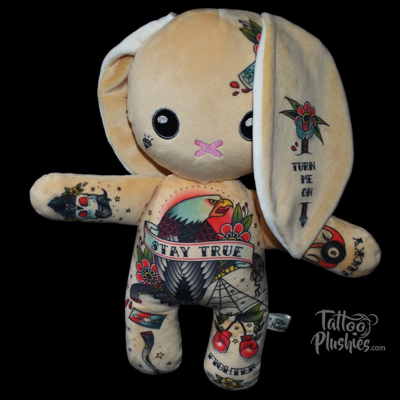 Personalized Tattoo Plushie Biker Bunny personalized gift 100 /% Polyester, your name on a plushie