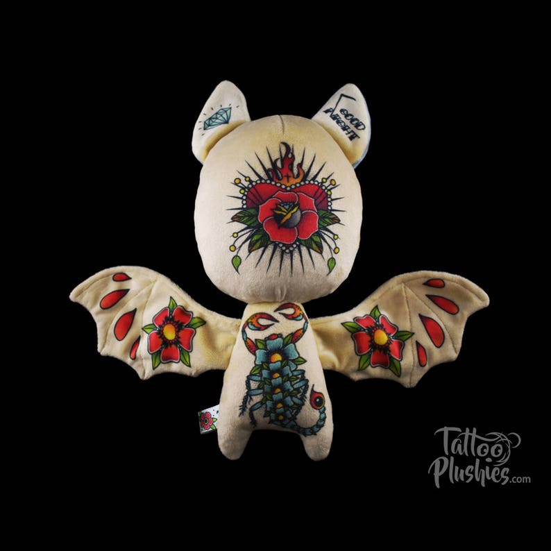 Tattoo Plushie bat Drake, small, inked with Old School Tattoos, 100% Polyester image 2