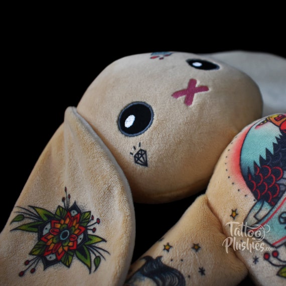 Personalized Tattoo Plushie Biker Bunny personalized gift 100 /% Polyester, your name on a plushie