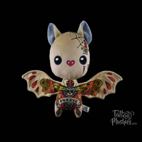 Tattoo Plushie bat "Drake", small, inked with Old School Tattoos, 100% Polyester