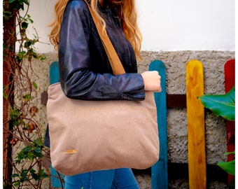 Sac en velours côtelé beige