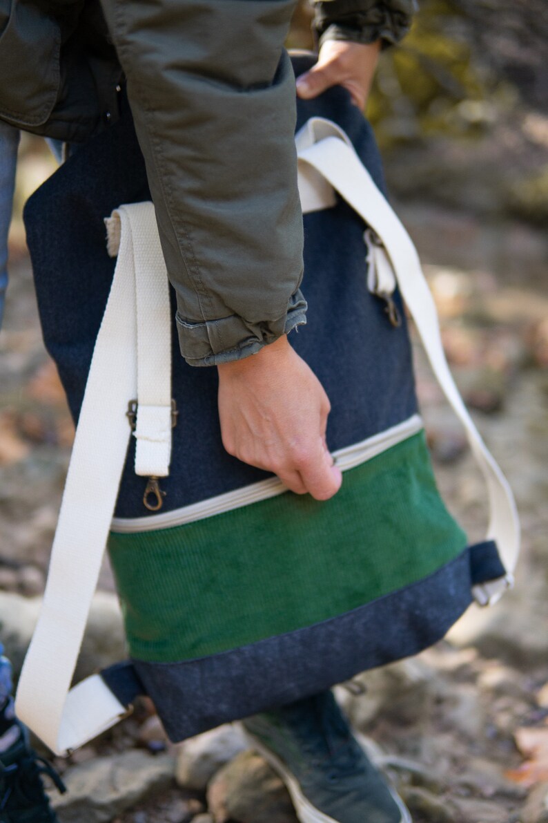Wool backpack compressed in marengo grey