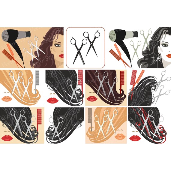 Glamour Clip Hair Salon Logo Woman Cutting Hairdressing Clip Etsy