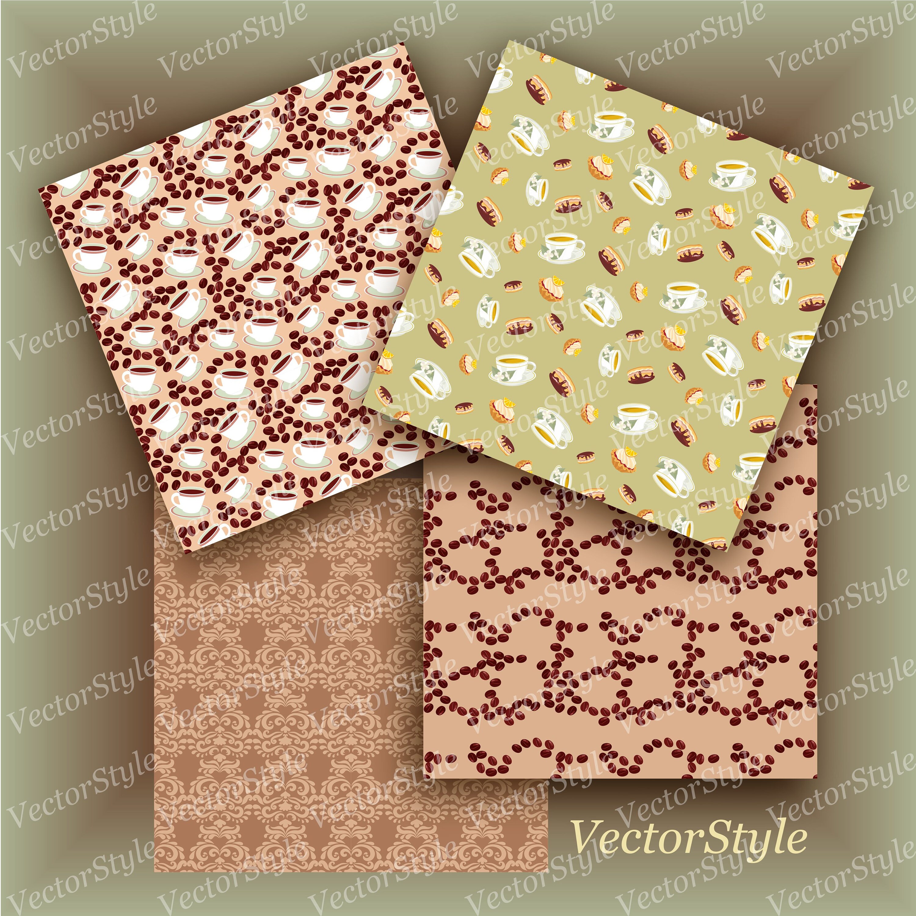 Coffee Paper Pack Coffee Scrapbook Paper Digital Background Seamless Patterns Desserts Planner ...