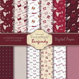 Modelli senza cuciture Carta elegante Carta di moda Carta Bordeaux Design Scrapbook Digital paper Digital paper Digital clip Carta senza cuciture