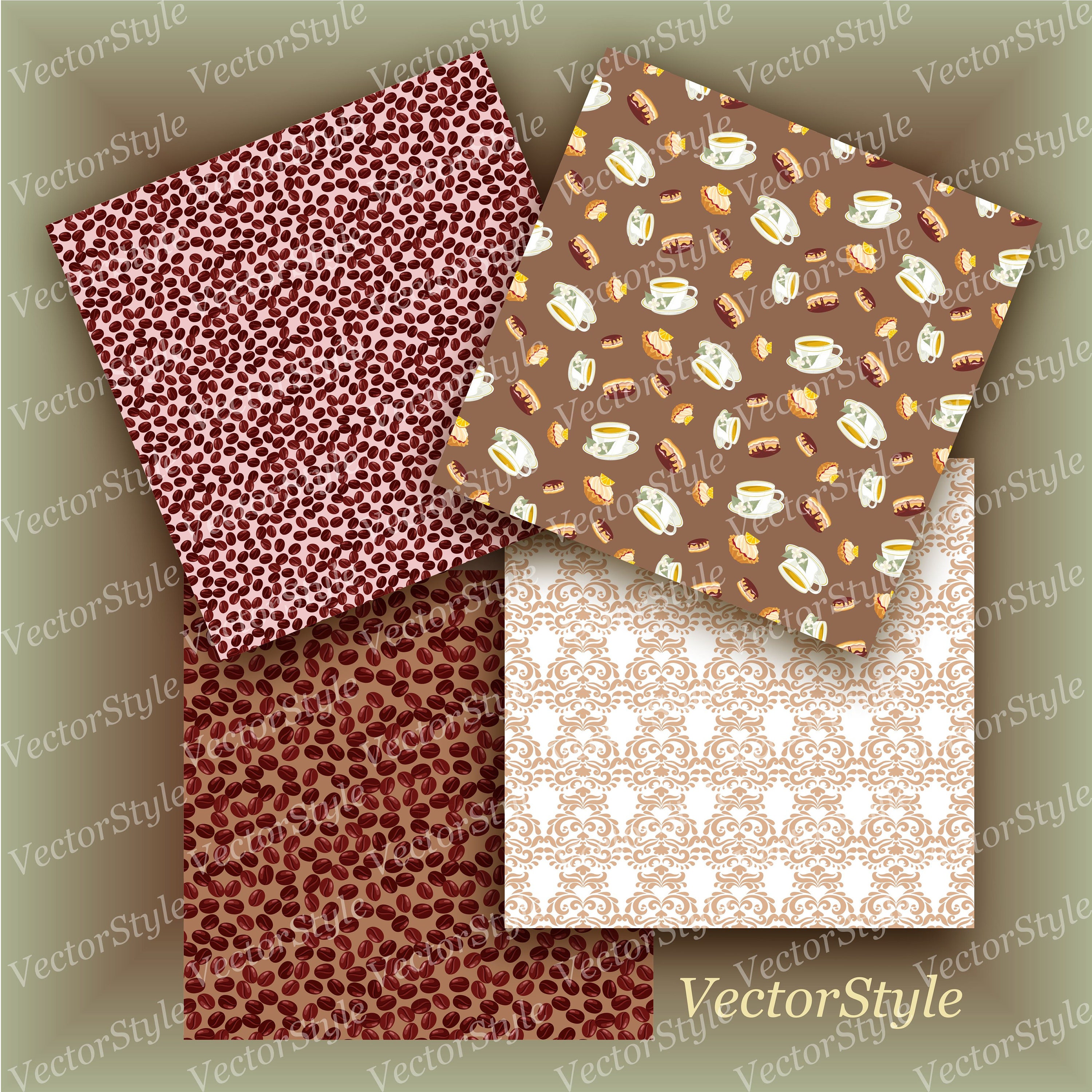 Coffee Paper Pack Coffee Scrapbook Paper Digital Background Seamless Patterns Desserts Planner ...