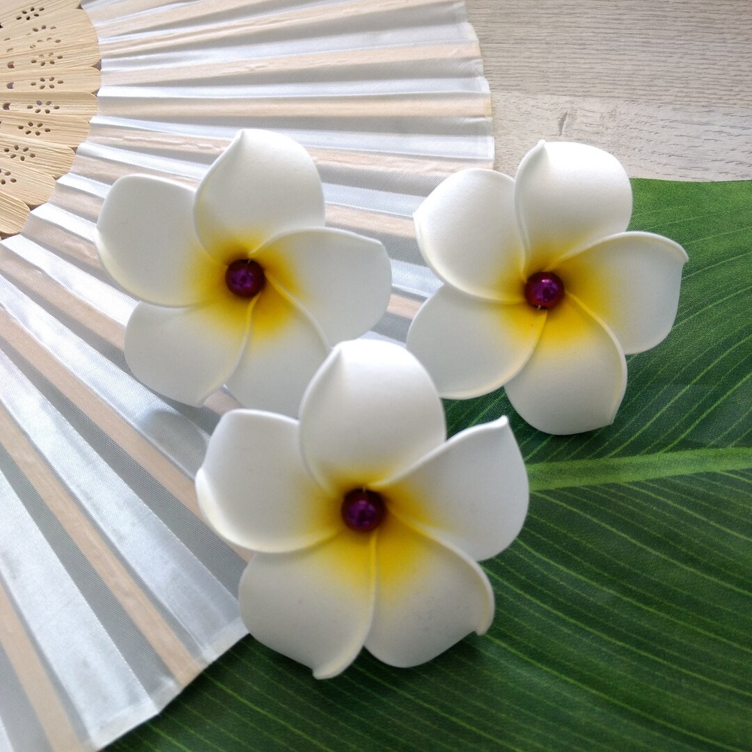 Set of 3 White Hair Flowers With Clips, Purple, Hair Clips, Present for