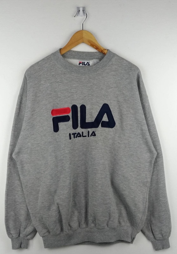 Rare!! Fila Italia Sweatshirt Spell Out Embroidery Big Logo Pullover Jumper Crewneck Long Sleeves Large Size Rare!! Fila Italia Sweatshirt Spell Out Embroidery Big Logo Pullover Jumper Crewneck Long Sleeves Large Size