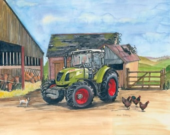 Claas-Arion- Tractor - Large 8" x 6" Blank Greeting Card Artist Sue Podbery