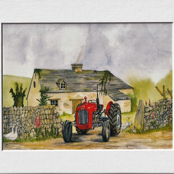 Red Ferguson Tractor, 10 x 8 Mounted Print by Sue Podbery