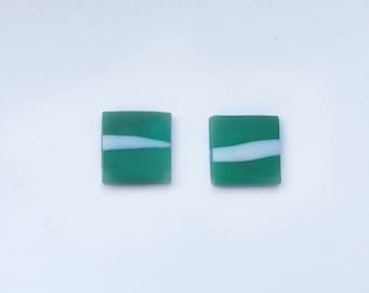 Minimalist Stud earrings - white on green 'twig' square studs