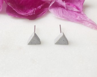 Modern triangle Silver Grey or Black Concrete Stud earrings