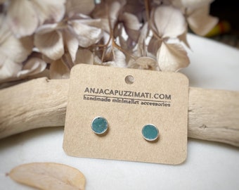 Minimalist Sterling silver and green enamel round stud earrings