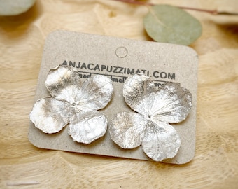 Stud earrings Fine Silver Hydrangea Flowers - Botanical Inspired Hydrangeas in recycled Fine Silver