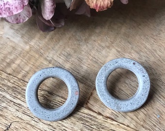 Cut-out Minimalist lightweight Silver Grey or Black Concrete circle stud earrings