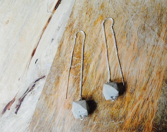 Minimalist Threader Concrete and sterling silver threader earrings