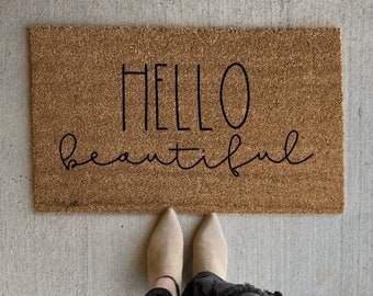 Hello beautiful | welcome mat | coir | doormat | housewarming gift | gift idea | cute doormat | porch decor