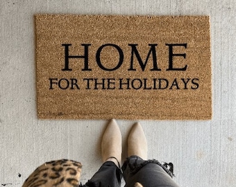 Home for the holidays | Christmas doormat | welcome mat | porch decor | doormat | cute doormat | winter | Christmas decor | Happy Holidays