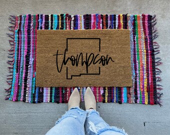 New Mexico | Last Name | Outline | NM | Welcome Mat | Gift Ideas | Doormat | Custom doormat | Personalized Gift | Colorful rug not included