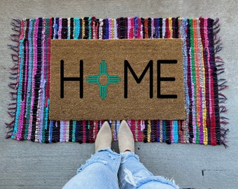 New Mexico | Zia Symbol | HOME | Turquoise | Welcome Mat | Wedding Gift Ideas | Housewarming Gift | Cute Doormat |Colorful rug not included