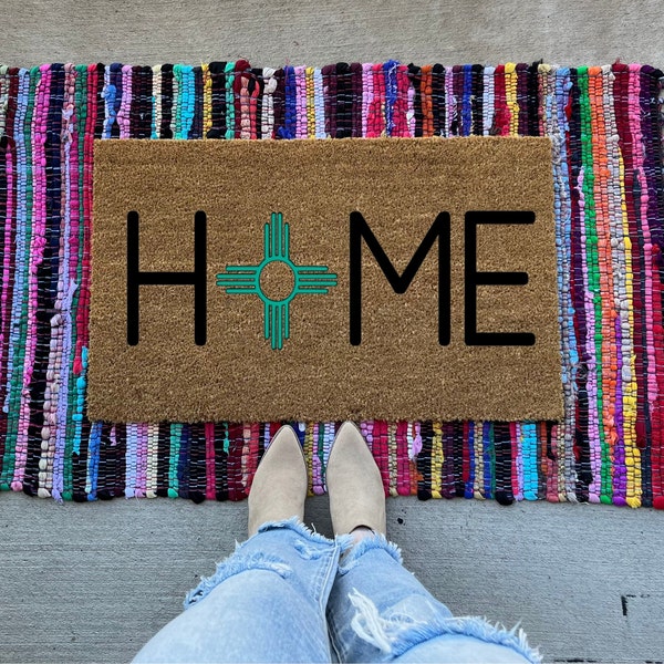 New Mexico | Zia Symbol | HOME | Turquoise | Welcome Mat | Wedding Gift Ideas | Housewarming Gift | Cute Doormat |Colorful rug not included