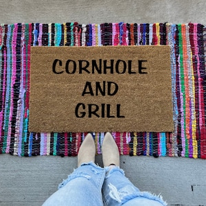 Cornhole and Grill Doormat | Welcome Mat | Outdoor Mat | Patio decor | Backyard decor | Doormat | Grilling | Cornhole | Summer Doormat