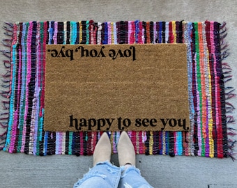 Happy to see you | Love you, bye | cute doormat | welcome mat | coir mat | doormat | housewarming gift | gift ideas | porch decor | door mat