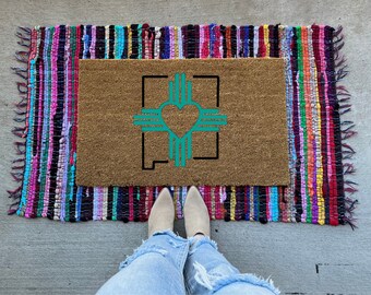 NM doormat | Zia | Heart| New Mexico | welcome mat | gift idea | doormat | NM Zia symbol | turquoise | cute doormat | Teal NM Zia Heart