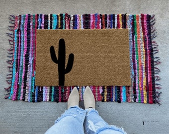 Black Cactus Welcome Mat | House Warming Gift | Doormat | Front Porch Decor | Boho Chic | Cactus Decor | Cactus doormat | Door mat | Boho