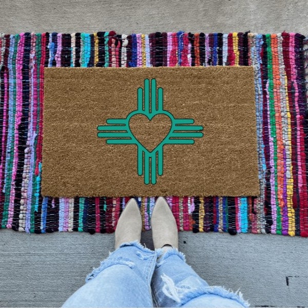 NM doormat | Zia | New Mexico | welcome mat | housewarming gift | gift idea | doormat | NM Zia symbol | turquoise | heart Zia symbol