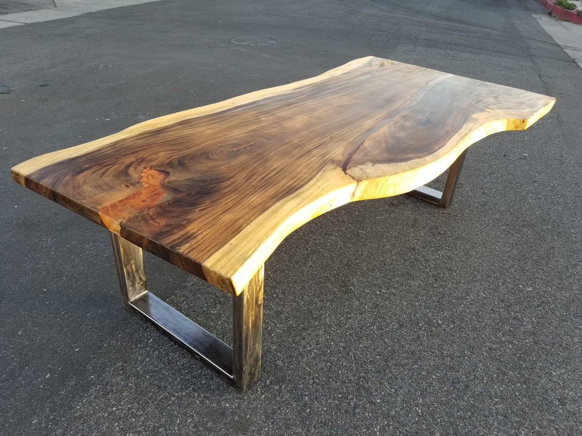 96l Custom Stained Solid Slab Acacia Wood Table Etsy