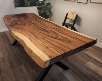 99"L Solid Slab Acacia wood table