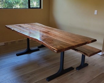 Live Edge, Acacia Wood Table and Bench Set