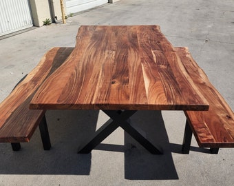 Petite Live Edge Acacia wood Table & Bench Set