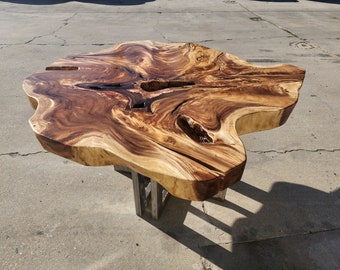 Round Live Edge Acacia Wood Slab: Rustic Tabletop (65" x 62" x 5")