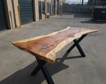 99"L Solid Slab Acacia wood table