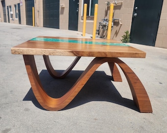 Teal Resin River Wood Coffee/End Table