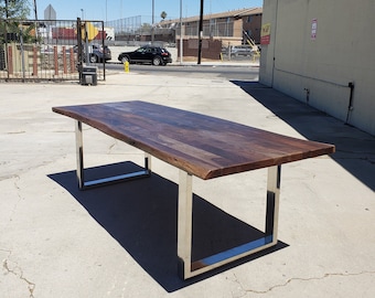 96"L x 36-40"W Custom Stained, Live Edge Wood Table - Available Now