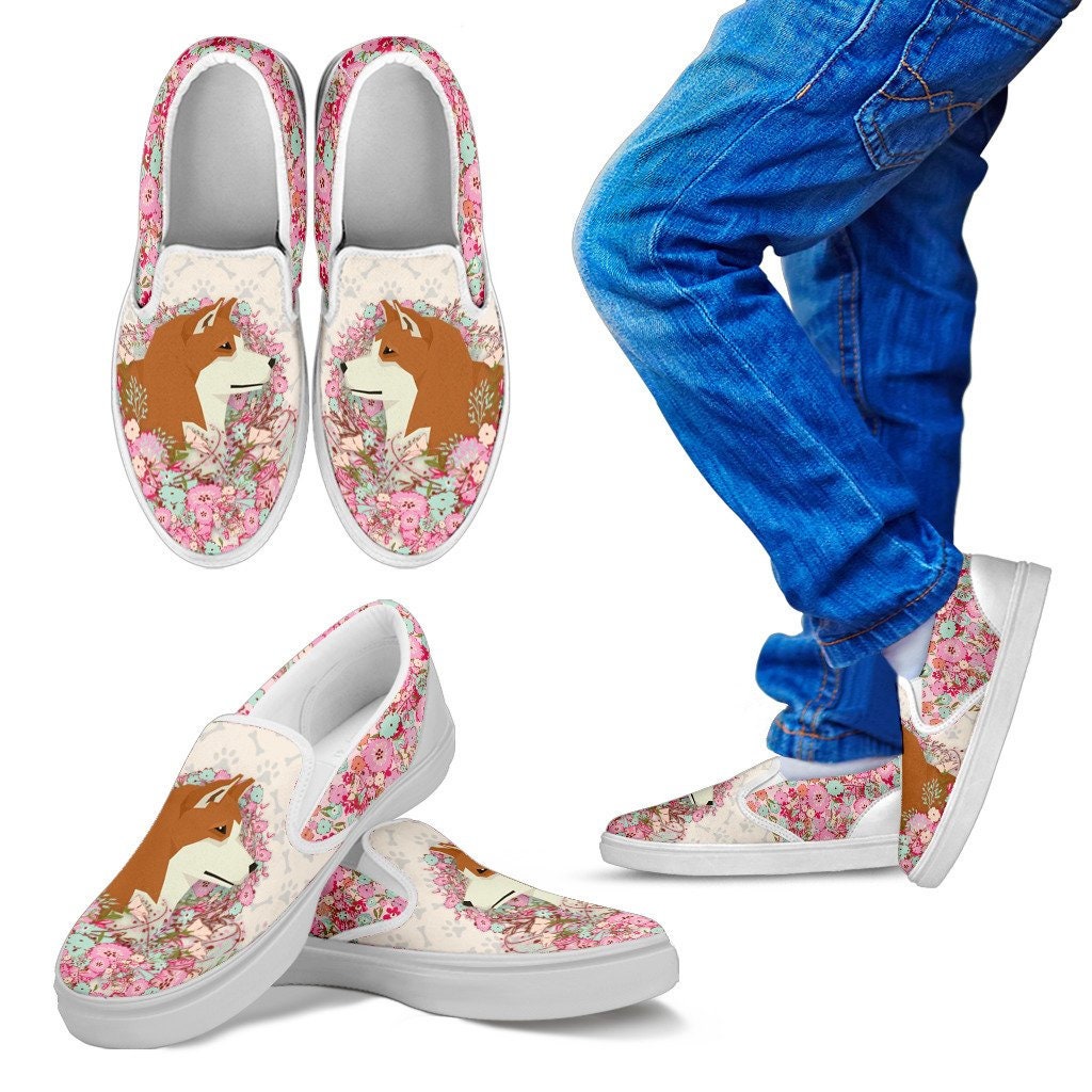 Akita Inu Slip on Walking Shoes / Akita Inu Pink Floral Slip - Etsy