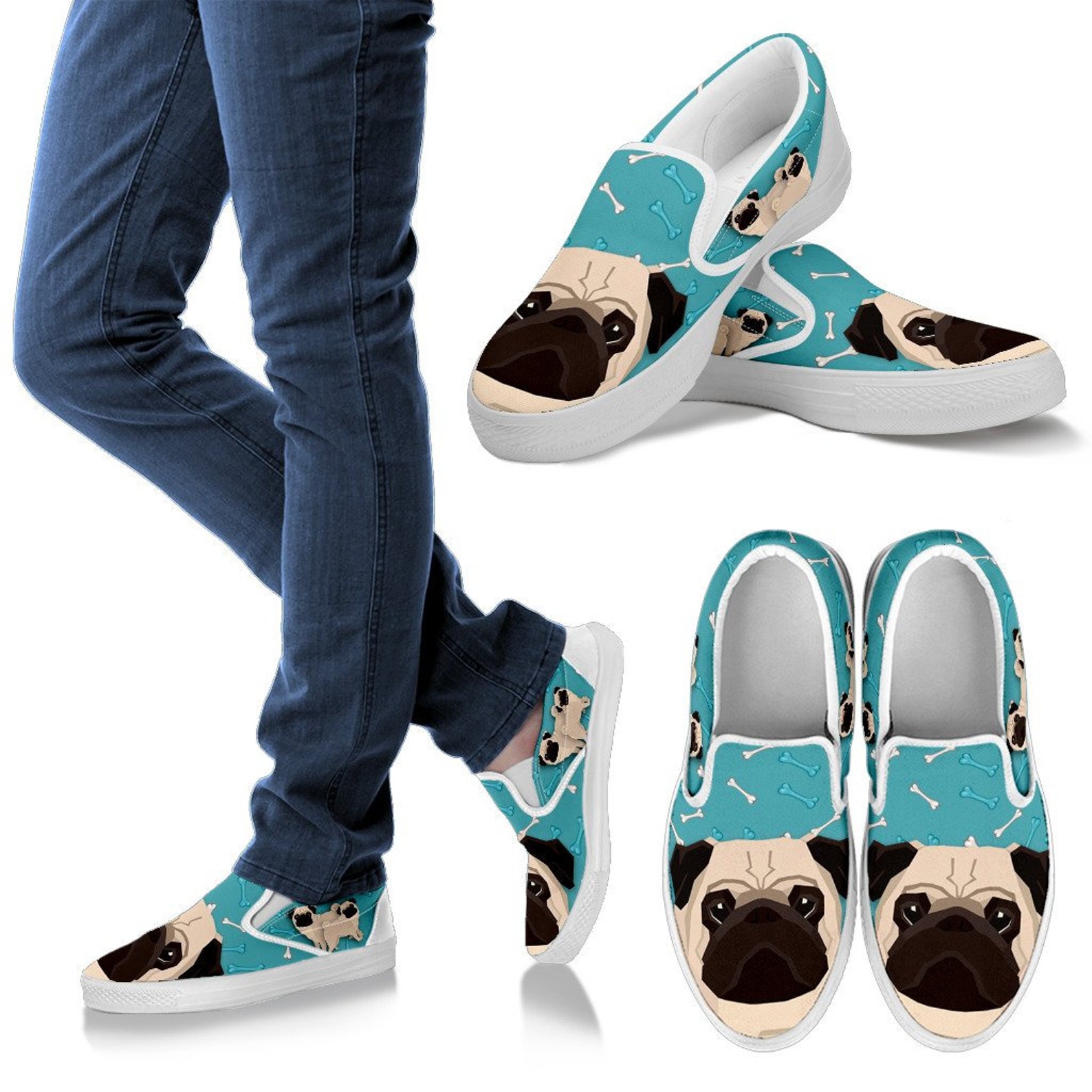 Pug Gift Pug Slip on Sneakers Walking Shoes / Pug Gift Etsy