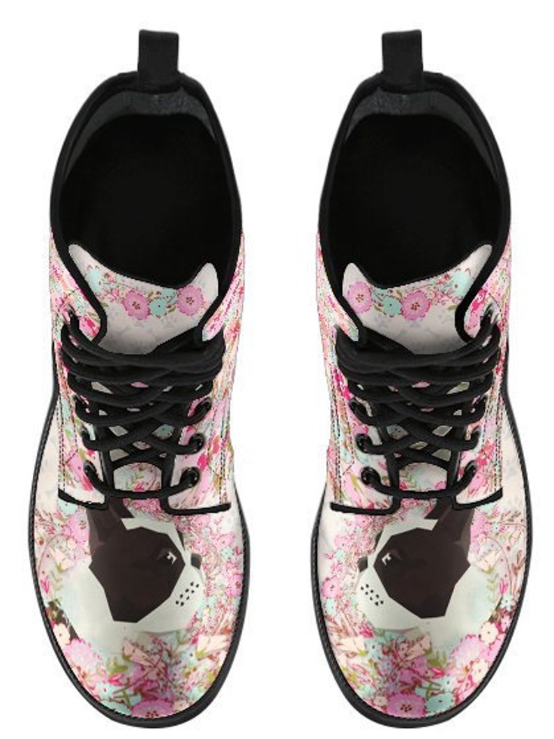 Boston Terrier Leather Boots Pink Floral AHT Gift for Etsy