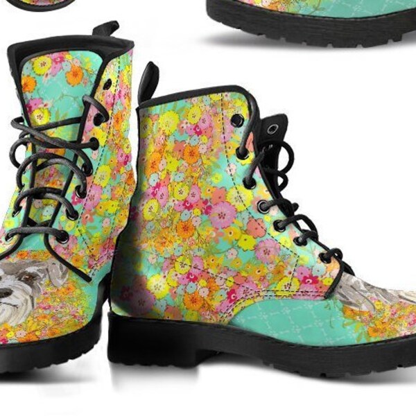 Schnauzer Dog Puppy Print Pattern Men Women Leather Boots main image 1