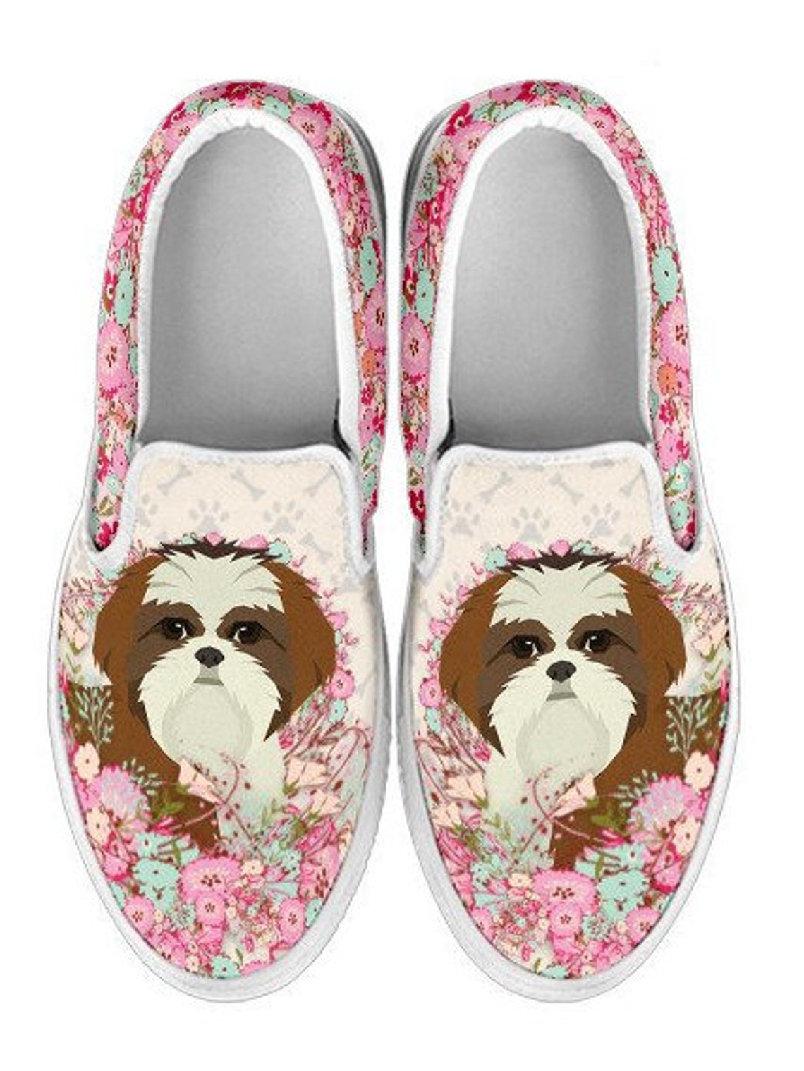 Shih Tzu Slip on Sneakers Walking Shoes / Shih Tzu Pink Floral Etsy