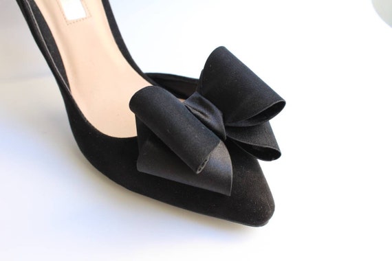 Shoe Clips Bows Black Satin Party 